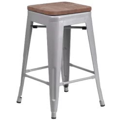 Flash Furniture 24" High Backless Metal Counter Height Stool With Square Wood Seat -Luxe Living Interiors Shop GUEST d1e2c718 c8a4 4903 a617 dcf1f4599820