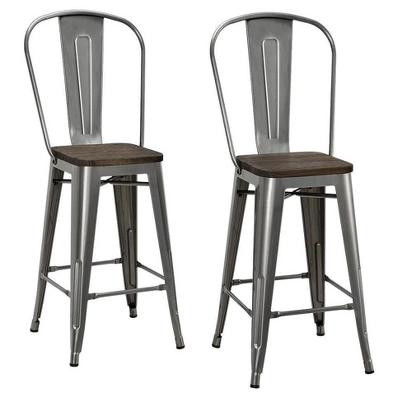 Set Of 2 24" Luxor Metal Counter Height Barstool With Wood Seat Antique Gun Metal - Room & Joy 4 Set Of 2 24" Luxor Metal Counter Height Barstool With Wood Seat Antique Gun Metal - Room & Joy - Image 2
