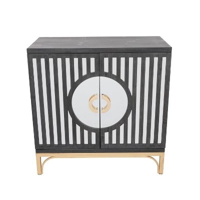 Art Deco Contemporary Mirrored Wood Cabinet Black - Olivia & May 3 Art Deco Contemporary Mirrored Wood Cabinet Black - Olivia & May