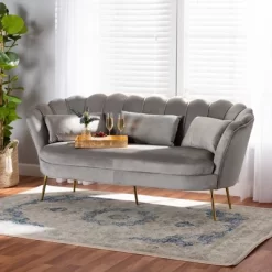 Genia Velvet Fabric Upholstered And Metal Sofa Gray/Gold - Baxton Studio -Luxe Living Interiors Shop GUEST d8cecf5d ba12 4394 8c36 6bc4278e6ced