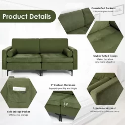 Costway Modern Loveseat 2-Seat Sofa Couch W/ 2 Bolsters & Side Storage Pocket Army Green -Luxe Living Interiors Shop GUEST d9478d7b 7243 4e7b 995f b1179e174a2a