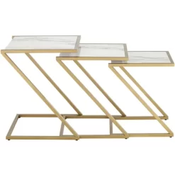 Kensington Hill Modern Gold Square Nesting Tables Set Of 3 19" Wide White Marble Tabletop For Living Room Bedroom Bedside Entryway -Luxe Living Interiors Shop GUEST db0aa3ff 6b13 435e 9c8c 25ae0f9822df