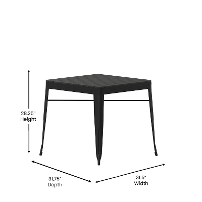 Merrick Lane 31.5" Square Indoor/Outdoor Black Steel Patio Dining Table For 4 With Black Poly Resin Slatted Top 6 Merrick Lane 31.5" Square Indoor/Outdoor Black Steel Patio Dining Table For 4 With Black Poly Resin Slatted Top - Image 4