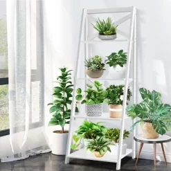 Costway 4-Tier Ladder Shelf Bookshelf Bookcase Storage Display Plant Leaning Shelf White 12 Costway 4-Tier Ladder Shelf Bookshelf Bookcase Storage Display Plant Leaning Shelf White -Luxe Living Interiors Shop GUEST dba94833 882f 45e8 8a0b e2cb14008971