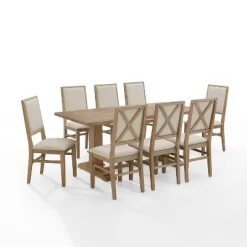 9pc Joanna Dining Set With 8 Upholstered Back Chairs Rustic Brown - Crosley