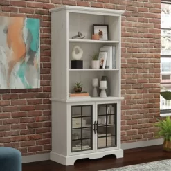 72" Carolina Grove 5 Shelf Library Bookcase With Doors Winter Oak -Sauder