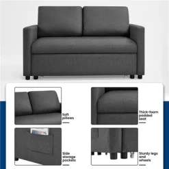 Yaheetech Convertible Sofa Loveseat With Pull-out Trundle Lounge-Dark Gray -Luxe Living Interiors Shop GUEST def566a4 e70c 4385 8dc4 1c2c9d6fd242