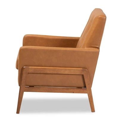 Perris Mid-Century Faux Leather Upholstered Wood Lounge Chair Walnut/Brown - Baxton Studio 4 Perris Mid-Century Faux Leather Upholstered Wood Lounge Chair Walnut/Brown - Baxton Studio - Image 2