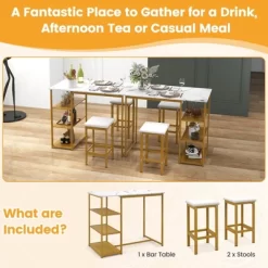 Costway 3PCS Bar Table Set Kitchen Counter Height Table 2 Stools Space Saving With Storage -Luxe Living Interiors Shop GUEST e099e95d 55ed 4b03 8869 10bfb993672d