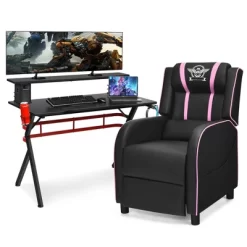 Costway Gaming Desk & Chair Set 48'' Computer Desk & Massage Recliner Chair Black + White/Blue/Pink/Red -Luxe Living Interiors Shop GUEST e0ae29b7 2626 46c2 a027 b107ca9841ef