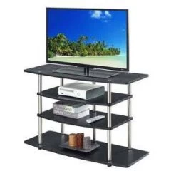 Designs2Go No Tools Wide Highboy 4 Tier TV Stand For TVs Up To 43" Black - Breighton Home