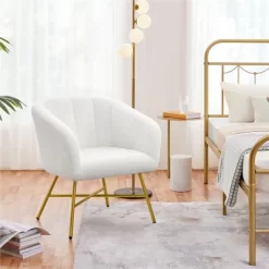 Yaheetech Boucle Barrel Chair Accent Chair With Armrest, White