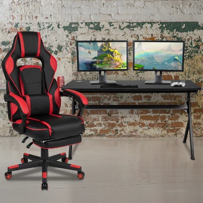 Flash Furniture Gaming Desk With Cup Holder/Headphone Hook/Removable Mousepad Top & Reclining Back/Arms Gaming Chair With Footrest 3 Flash Furniture Gaming Desk With Cup Holder/Headphone Hook/Removable Mousepad Top & Reclining Back/Arms Gaming Chair With Footrest
