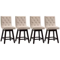 HOMCOM Bar Stools Set Of 4, Swivel Bar Chairs, 25.5" High Fabric Tufted Breakfast Barstools For Kitchen Counter, Beige -Luxe Living Interiors Shop GUEST e40e803e 479b 4dc6 bee7 4e0bf0454465
