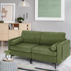 Costway Modern Loveseat 2-Seat Sofa Couch W/ 2 Bolsters & Side Storage Pocket Army Green -Luxe Living Interiors Shop GUEST e5ea6683 d178 40b8 aa3c c8c6c9dffaf9