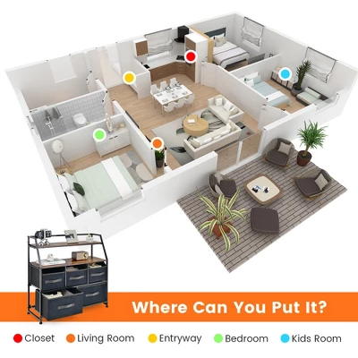 Costway 5-Drawer Storage Dresser Organizer Unit With Fabric Bin For Living Room Bedroom 9 Costway 5-Drawer Storage Dresser Organizer Unit With Fabric Bin For Living Room Bedroom - Image 7