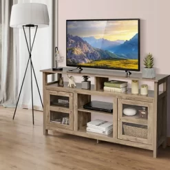 Costway 58'' TV Stand Entertainment Console Center W/ 2 Cabinets Up To 65'' GreyBlackWalnut -Luxe Living Interiors Shop GUEST e63dbc37 6247 499b ab98 bceea1d1d5cc