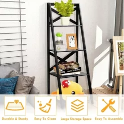 Costway 4-Tier Ladder Shelf Bookshelf Bookcase Storage Display Leaning Home Office Decor -Luxe Living Interiors Shop GUEST e68ff17d 9a63 44c7 b730 9d72ae2bc926
