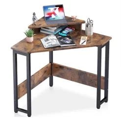 ODK Modern Wooden Triangle Corner Fit Computer Workstation Desk With Durable Steel Frame And Raised Monitor Stand -Luxe Living Interiors Shop GUEST e73bf511 8241 46cd b29d ec09df2ccc15