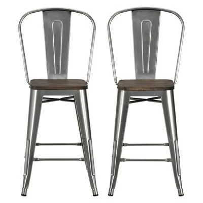 Set Of 2 24" Luxor Metal Counter Height Barstool With Wood Seat Antique Gun Metal - Room & Joy 5 Set Of 2 24" Luxor Metal Counter Height Barstool With Wood Seat Antique Gun Metal - Room & Joy - Image 3