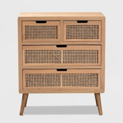 Alina Wood And Rattan 4 Drawer Accent Chest Oak - Baxton Studio 4 Alina Wood And Rattan 4 Drawer Accent Chest Oak - Baxton Studio - Image 2