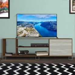3 Open Compartments Wooden Entertainment TV Stand For TVs Up To 70" Brown/White - The Urban Port -Luxe Living Interiors Shop GUEST e9f101d3 21de 473c 835f 9d4298664d61