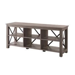 58" Open Back TV Stand In Gray Oak Wood With Metal Black Accents - Henn&Hart -Luxe Living Interiors Shop GUEST ebab1d1e 8afd 4dd4 b2fa bf137aa91da0