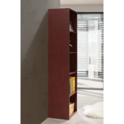 Hodedah Import 12 D X 16 W X 60 H Inch 5 Shelf Bookcase Storage Organizer Solution For Living Room, Bedroom, Or Office, Mahogany Wood Finish -Luxe Living Interiors Shop GUEST ecb96973 4f7b 4b0a 8987 bc3b7c40869c