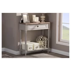 Edouard French Provincial Style Console Table With 1 Drawer - White/Light Brown - Baxton Studio -Luxe Living Interiors Shop GUEST ed2aa560 feec 4d94 9559 3fa8f6bf2309