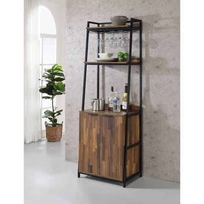 73.63" Moniave Bookcase With Wine Glass Rack Oak/Black - HOMES: Inside + Out 3 73.63" Moniave Bookcase With Wine Glass Rack Oak/Black - HOMES: Inside + Out