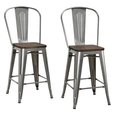 Set Of 2 24" Luxor Metal Counter Height Barstool With Wood Seat Antique Gun Metal - Room & Joy 6 Set Of 2 24" Luxor Metal Counter Height Barstool With Wood Seat Antique Gun Metal - Room & Joy - Image 4