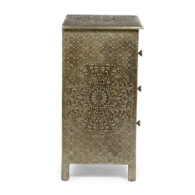 Deschutes Handcrafted Boho 3 Drawer Nightstand Silver - Christopher Knight Home 5 Deschutes Handcrafted Boho 3 Drawer Nightstand Silver - Christopher Knight Home - Image 3