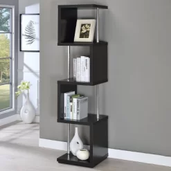 Baxter 4 Shelf Zig Zag Bookcase With Chrome Details - Coaster