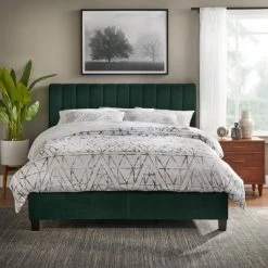 Queen Teagan Channel Upholstered Headboard Emerald Green - Lifestorey