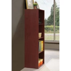 Hodedah Import 12 D X 16 W X 47 H Inch 4 Shelf Bookcase Storage Organizer Solution For Living Room, Bedroom, Or Office, Mahogany Wood Finish -Luxe Living Interiors Shop GUEST f17b5f9d e156 4c6e b707 92b0d46468c8