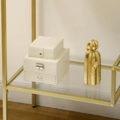 HOMCOM Gold Console Table, 39" Tempered Glass Behind Sofa Table, Narrow Entryway Table With Storage Shelves, Steel Frame Glass Table -Luxe Living Interiors Shop GUEST f1c290d0 a9e2 46ee 9f4e b34b7b8565a1