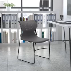 Flash Furniture HERCULES Series 661 Lb. Capacity Gray Full Back Stack Chair With Black Powder Coated Frame