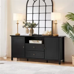 Yaheetech 58in Modern TV Console Table Mid-century TV Storage Cabinet Black
