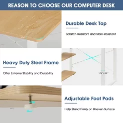 Costway Reversible Computer Desk Study Table Home Office W/Adjustable Bookshelf Natural 19 Costway Reversible Computer Desk Study Table Home Office W/Adjustable Bookshelf Natural -Luxe Living Interiors Shop GUEST f685dc00 2da6 44a6 960f aa914483fa27