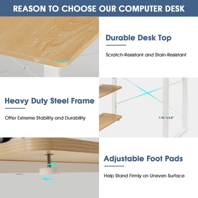 Costway Reversible Computer Desk Study Table Home Office W/Adjustable Bookshelf Natural 11 Costway Reversible Computer Desk Study Table Home Office W/Adjustable Bookshelf Natural - Image 9