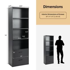 Costway 6-Tier Tall Bookshelf Freestanding Modern Bookcase Black Storage Cabinet White/Black -Luxe Living Interiors Shop GUEST f6b72cb4 9e0b 4765 969e 28e07b68918f