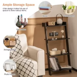 Costway 4-Tier Ladder Shelf Leaning Bookshelf WithAnti-falling Baffle Wood Bookcase Black/White 19 Costway 4-Tier Ladder Shelf Leaning Bookshelf WithAnti-falling Baffle Wood Bookcase Black/White -Luxe Living Interiors Shop GUEST f739536e 4d0b 40c6 b6fc a536e6ceaaaf