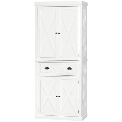 HOMCOM Freestanding Modern Farmhouse 4 Door Kitchen Pantry Cabinet, Storage Cabinet Organizer With 6-Tiers, 1 Drawer And 4 Adjustable Shelves, White 5 HOMCOM Freestanding Modern Farmhouse 4 Door Kitchen Pantry Cabinet, Storage Cabinet Organizer With 6-Tiers, 1 Drawer And 4 Adjustable Shelves, White - Image 3