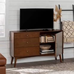 Mid-Century Modern With Closed Storage TV Stand For TVs Up To 58" Walnut - Saracina Home -Luxe Living Interiors Shop GUEST f89ee84d 87ad 48e2 a670 ba1cc508510a