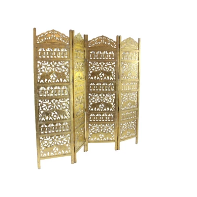 Traditional 4 Panel Fine Carved Room Divider Screen Gold - Olivia & May 8 Traditional 4 Panel Fine Carved Room Divider Screen Gold - Olivia & May - Image 6