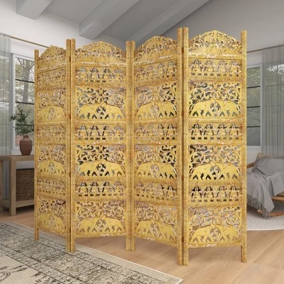 Traditional 4 Panel Fine Carved Room Divider Screen Gold - Olivia & May 21 Traditional 4 Panel Fine Carved Room Divider Screen Gold - Olivia & May - Image 19