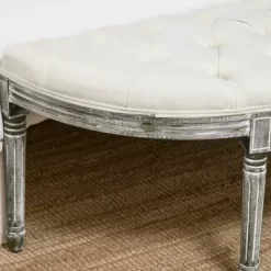 HOMCOM Vintage Semi-Circle Hallway Bench Tufted Upholstered Velvet-Touch Fabric Accent Seat With Rubberwood Legs, Off White -Luxe Living Interiors Shop GUEST fa2128e7 2d91 47f1 9bf9 3ee0a9ac312e