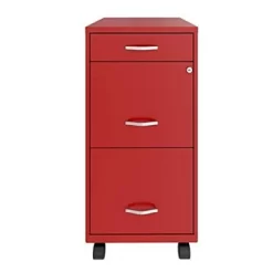 Space Solutions 18 Inch Wide Metal Mobile Organizer File Cabinet For Office Supplies & Hanging File Folders W/ Pencil Drawer & 3 File Drawers, Red -Luxe Living Interiors Shop GUEST fbb342e3 e1a4 48c4 8c92 05922b1a4c9d