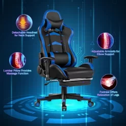 Costway Gaming Desk&Massage Gaming Chair Set W/ Footrest Monitor Shelf Power Strip Blue -Luxe Living Interiors Shop GUEST fbbc2098 ea84 494b 9832 184c5d90b5be