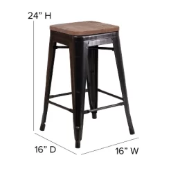 Flash Furniture 24" High Backless Metal Counter Height Stool With Square Wood Seat -Luxe Living Interiors Shop GUEST fc21ecc3 a648 4a8c beae b758a301633a